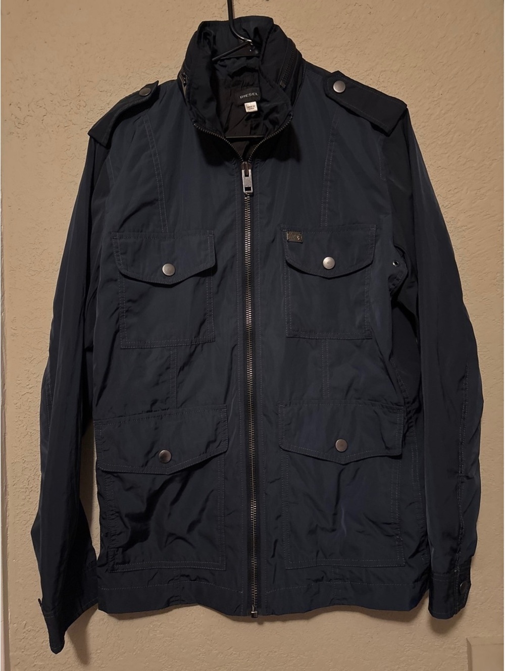 Diesel Womens Navy Blue Lightweight Polyester Jacket Multiple Pockets, Size M